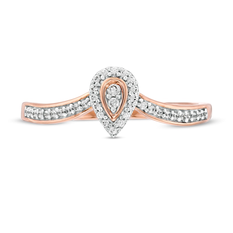 1/8 CT. T.W. Composite Diamond Pear-Shaped Frame Chevron Promise Ring in 10K Rose Gold