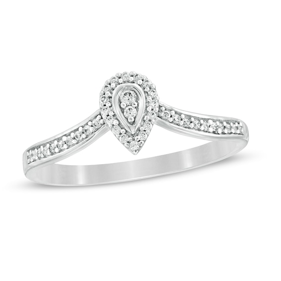 1/8 CT. T.w. Composite Diamond Pear-Shaped Frame Chevron Promise Ring in 10K White Gold