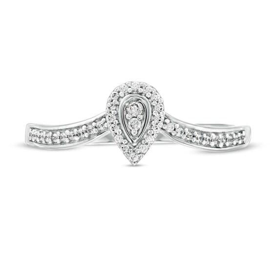 1/8 CT. T.w. Composite Diamond Pear-Shaped Frame Chevron Promise Ring in 10K White Gold