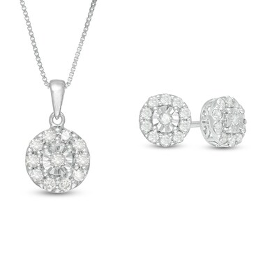 1 Ct T W Diamond Frame Pendant And Earrings Set In Sterling Silver Zales - Diamond Pendant And Earring Set