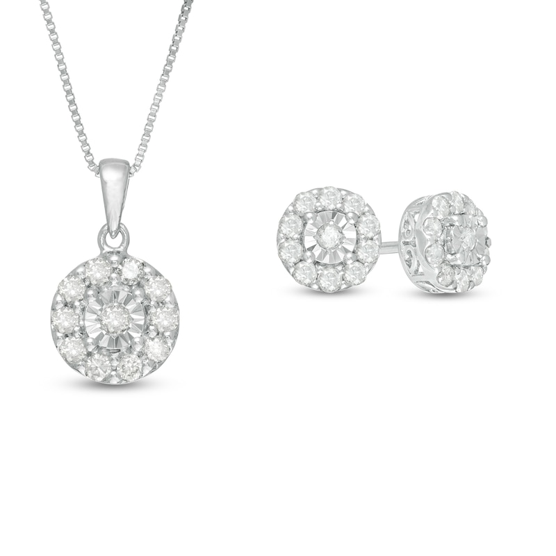 Main Image 1 of 1 CT. T.W. Diamond Frame Pendant and Earrings Set in Sterling Silver