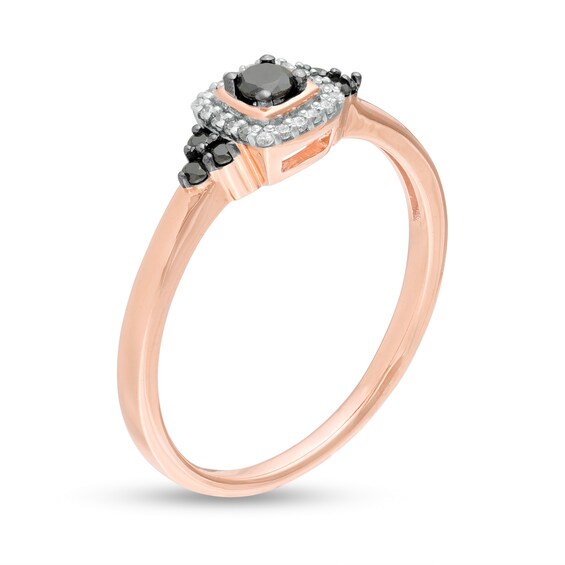 1/5 CT. T.w. Enhanced Black and White Diamond Cushion Frame Tri-Sides Promise Ring in 10K Rose Gold
