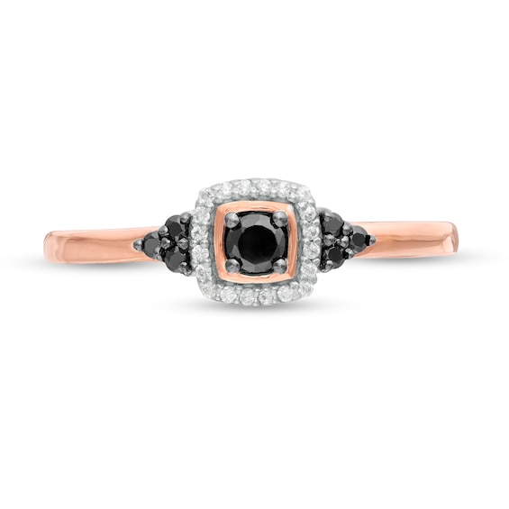 1/5 CT. T.w. Enhanced Black and White Diamond Cushion Frame Tri-Sides Promise Ring in 10K Rose Gold