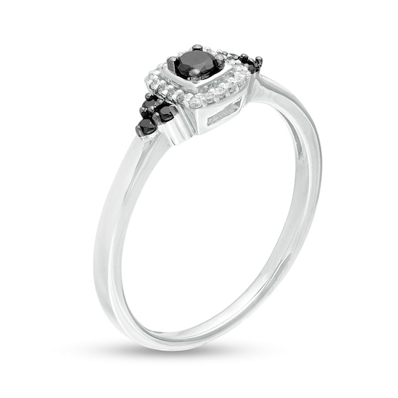 1/5 CT. T.w. Enhanced Black and White Diamond Cushion Frame Tri-Sides Promise Ring in 10K White Gold
