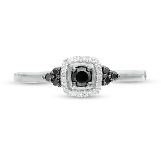 1/5 CT. T.w. Enhanced Black and White Diamond Cushion Frame Tri-Sides Promise Ring in 10K White Gold