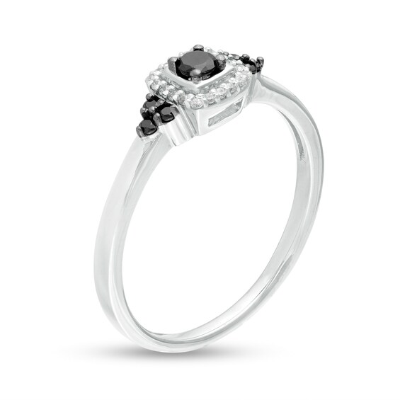 1/5 CT. T.w. Enhanced Black and White Diamond Cushion Frame Tri-Sides Promise Ring in 10K White Gold