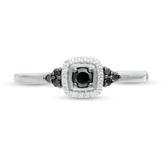 1/5 CT. T.w. Enhanced Black and White Diamond Cushion Frame Tri-Sides Promise Ring in 10K White Gold