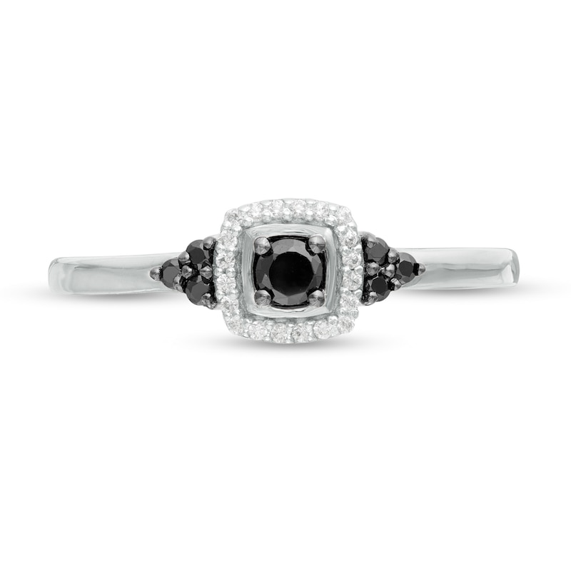 1/5 CT. T.W. Enhanced Black and White Diamond Cushion Frame Tri-Sides  Promise Ring in 10K White Gold