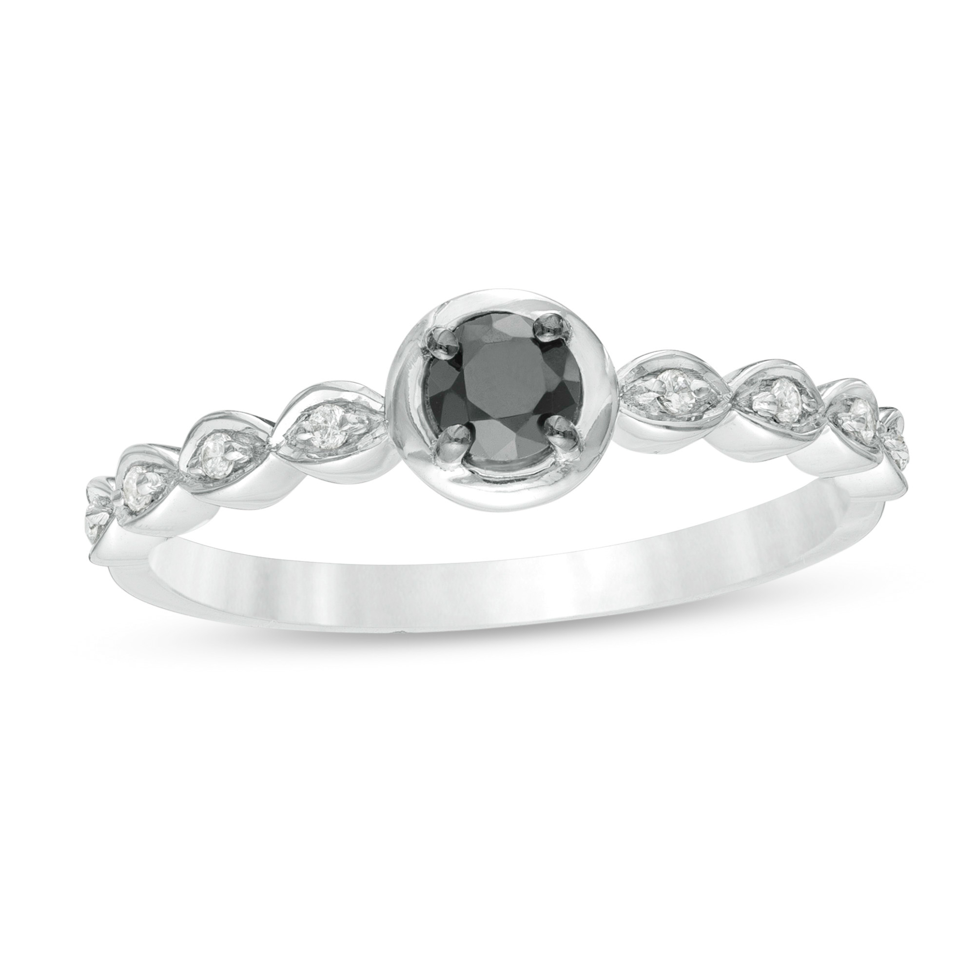 Thumbnail Image 1 of 1/4 CT. T.W. Enhanced Black and White Diamond Art Deco Promise Ring in 10K White Gold