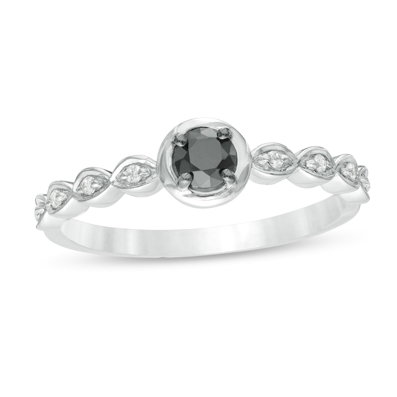 1/4 CT. T.W. Enhanced Black and White Diamond Art Deco Promise Ring in 10K White Gold