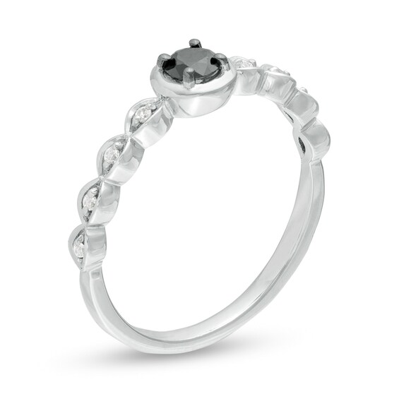 1/4 CT. T.w. Enhanced Black and White Diamond Art Deco Promise Ring in 10K White Gold