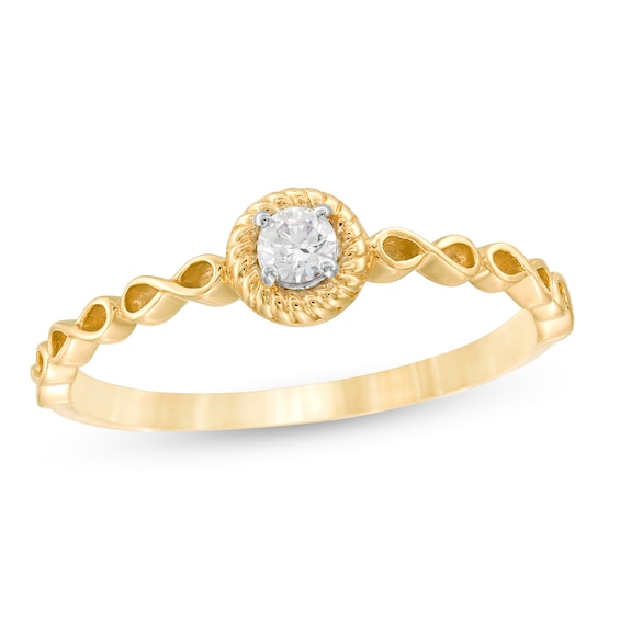 1/10 CT. Diamond Rope Frame Infinity Shank Solitaire Promise Ring in 10K Gold