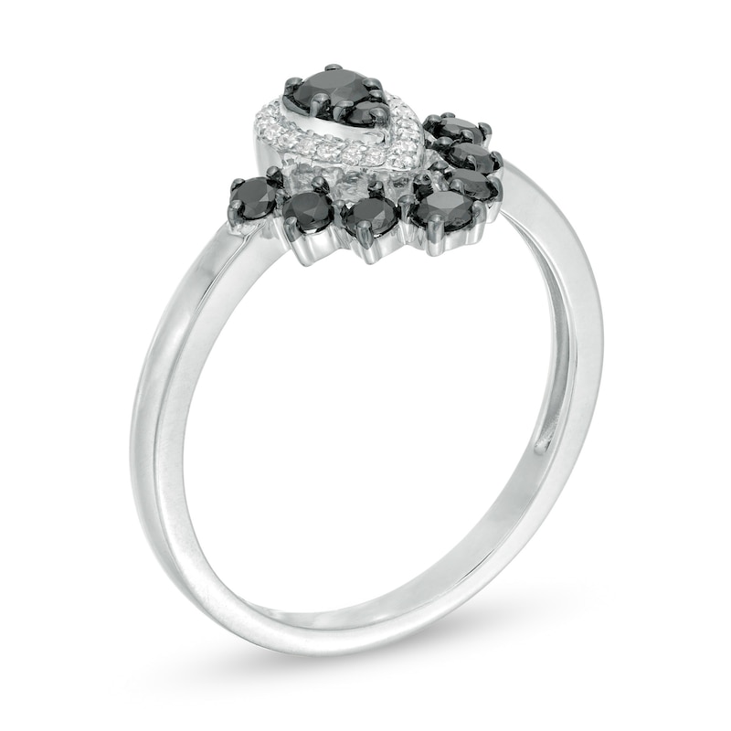 3/8 CT. T.W. Enhanced Black and White Composite Diamond Pear-Shaped Frame Ring in 10K White Gold