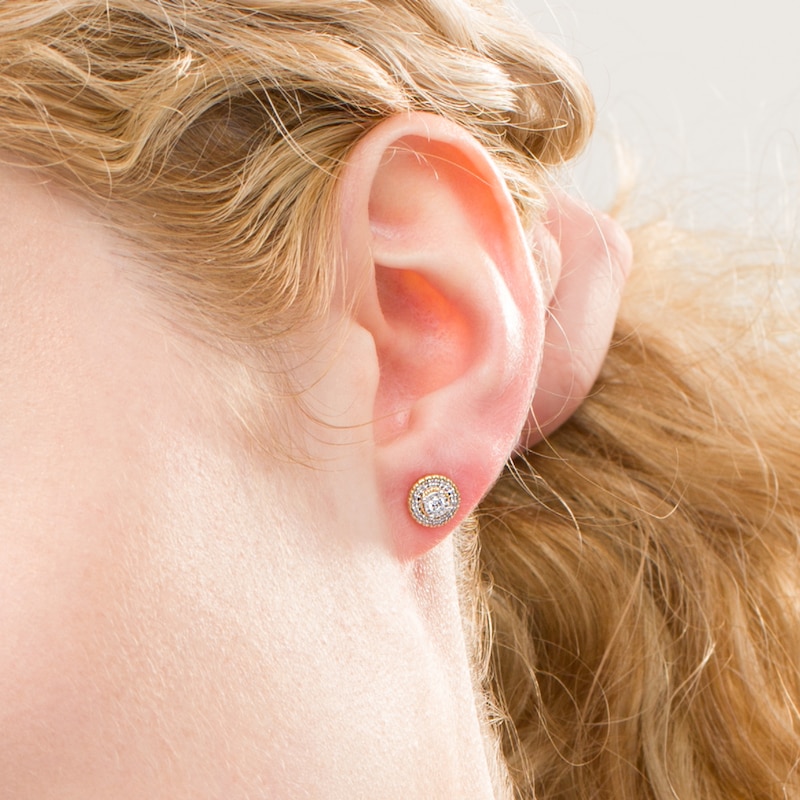 1/6 CT.T.W. Diamond Frame Vintage-Style Stud Earrings in 10K Gold