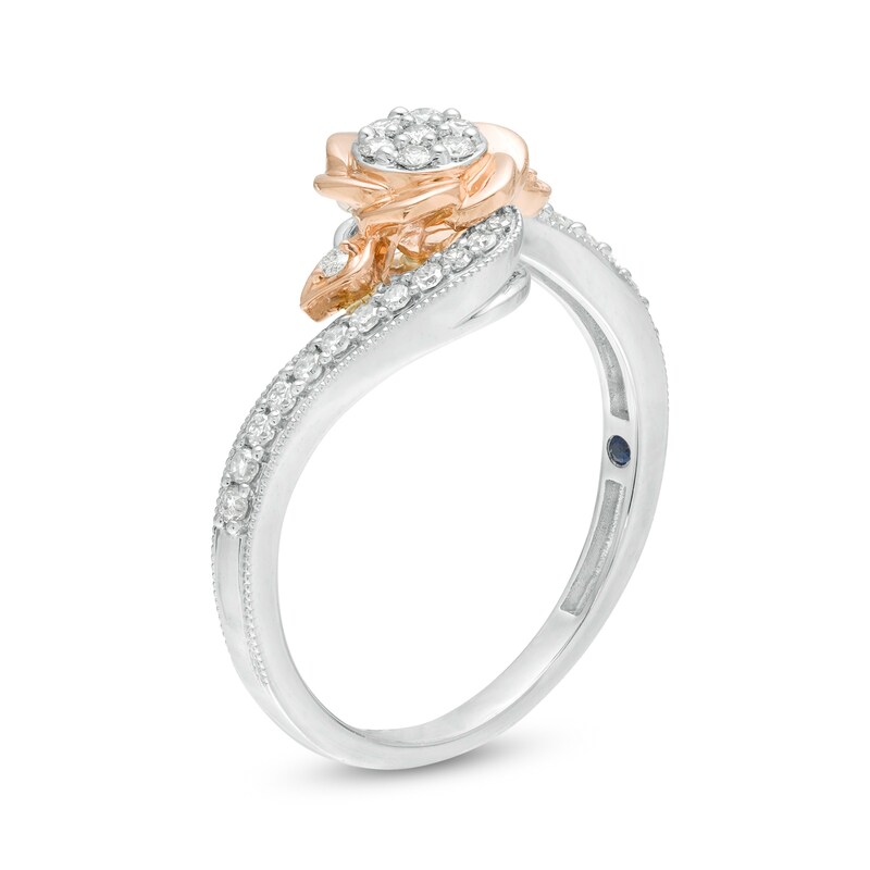 Main Image 3 of Cherished Promise Collection™ 1/4 CT. T.W. Composite Diamond Bypass Flower Frame Promise Ring in 10K Two-Tone Gold