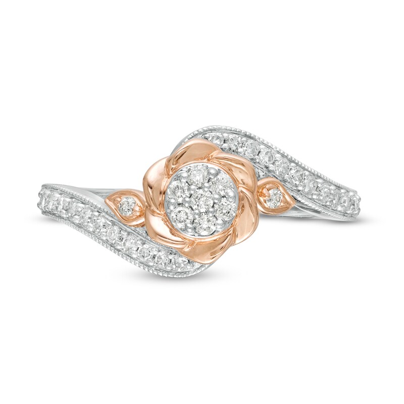 Cherished Promise Collection™ 1/4 CT. T.W. Composite Diamond Bypass Flower Frame Promise Ring in 10K Two-Tone Gold