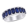 Thumbnail Image 1 of Emerald-Cut Blue Sapphire and 1/4 CT. T.W. Diamond Edge Band in 14K White Gold