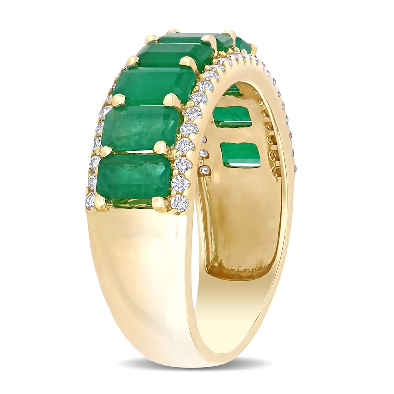 Main Image 3 of Emerald-Cut Emerald and 1/4 CT. T.W. Diamond Edge Band in 14K Gold