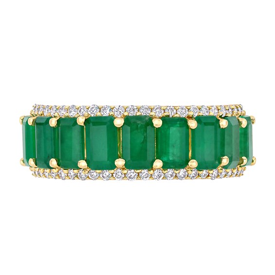 Emerald-Cut Emerald and 1/4 CT. T.w. Diamond Edge Band in 14K Gold