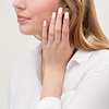 Thumbnail Image 2 of Emerald-Cut Pink Quartz and 1/6 CT. T.W. Diamond Three Stone Ring in 14K Rose Gold - Size 7