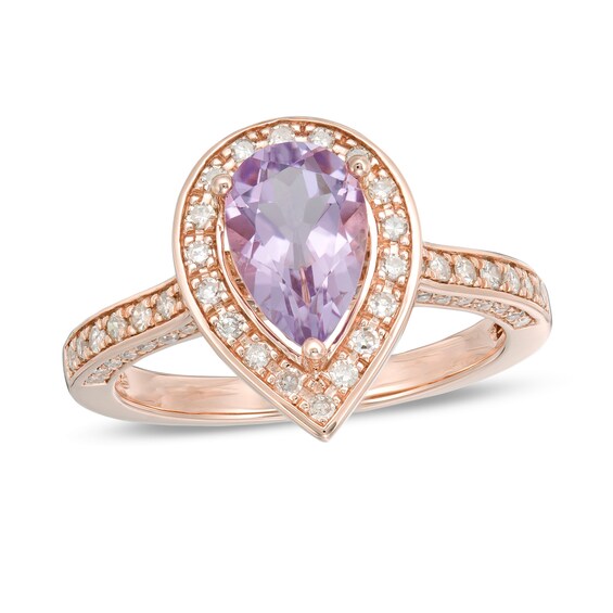Pear-Shaped Pink Quartz and 3/8 CT. T.W. Diamond Teardrop Frame Ring in 14K Rose Gold - Size 7 Pear-Shaped Pink Quartz and 3/8 CT. T.W. Diamond Teardrop Frame Ring in 14K Rose Gold - Size 7