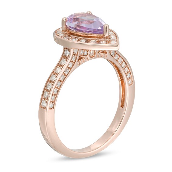 Pear-Shaped Pink Quartz and 3/8 CT. T.W. Diamond Teardrop Frame Ring in 14K Rose Gold - Size 7 Pear-Shaped Pink Quartz and 3/8 CT. T.W. Diamond Teardrop Frame Ring in 14K Rose Gold - Size 7