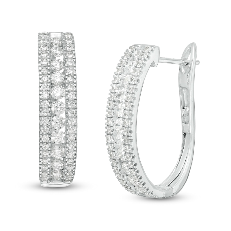 Main Image 1 of 2 CT. T.W. Diamond Multi-Row Oval Hoop Earrings in 10K White Gold