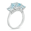 Thumbnail Image 2 of Cushion-Cut Aquamarine and 1/8 CT. T.W. Diamond Three Stone Ring in 14K White Gold - Size 7