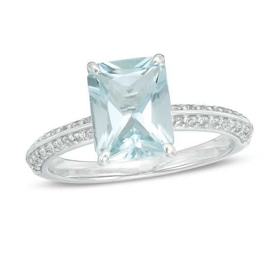 Emerald-Cut Aquamarine and 1/4 CT. T.w. Diamond Ring in 14K White Gold