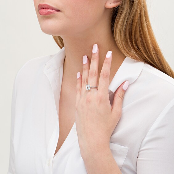 Emerald-Cut Aquamarine and 1/4 CT. T.w. Diamond Ring in 14K White Gold
