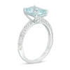 Thumbnail Image 2 of Emerald-Cut Aquamarine and 1/4 CT. T.W. Diamond Ring in 14K White Gold - Size 7