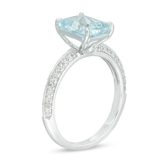 Emerald-Cut Aquamarine and 1/4 CT. T.w. Diamond Ring in 14K White Gold