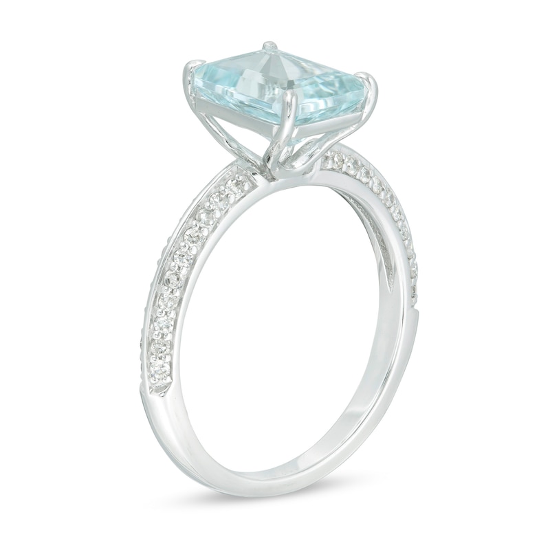 Emerald-Cut Aquamarine and 1/4 CT. T.W. Diamond Ring in 14K White Gold - Size 7