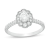 3/4 CT. T.W. Celebration Ideal Diamond Scallop Frame Vintage-Style Engagement Ring in 14K White Gold (I/I1)