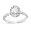 Thumbnail Image 1 of 3/4 CT. T.W. Celebration Ideal Certified Diamond Scallop Frame Vintage-Style Engagement Ring in 14K White Gold (I/I1)