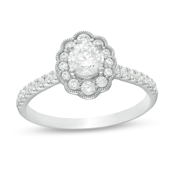 3/4 CT. T.w. Celebration Ideal Certified Diamond Scallop Frame Vintage-Style Engagement Ring in 14K White Gold (I/I1)