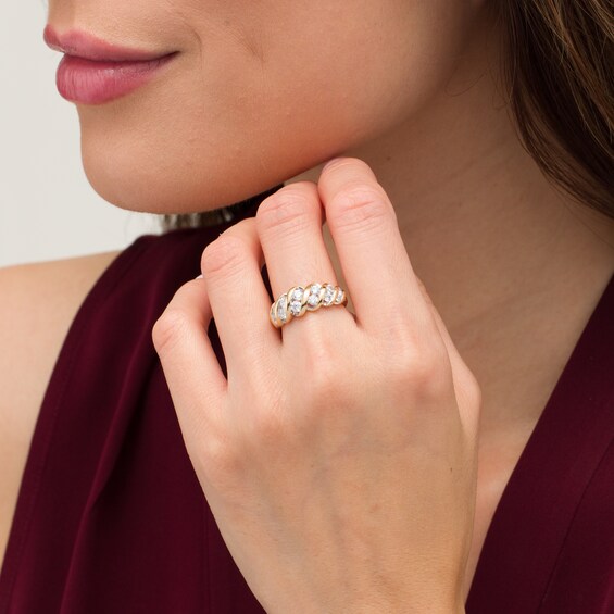 1 CT. T.w. Diamond Slant Spiral Ring in 10K Gold