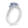 Thumbnail Image 3 of Cushion-Cut Tanzanite and 1/4 CT. T.W. Diamond Three Stone Bridal Set in 14K White Gold - Size 7