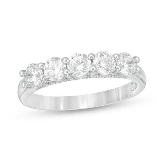 Zales Private Collection 1 CT. T.w. Certified Colorless Diamond Five Stone Wedding Band in 14K White Gold (F/I1)