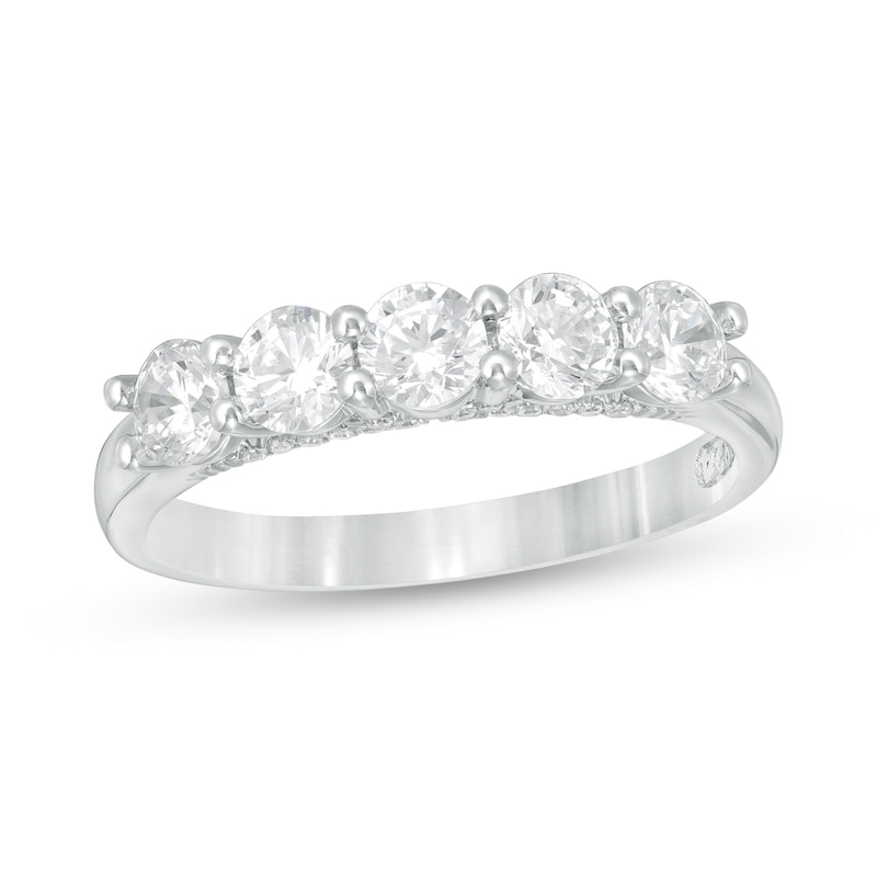 Main Image 1 of Zales Private Collection 1 CT. T.W. Certified Colorless Diamond Five Stone Wedding Band in 14K White Gold (F/I1)