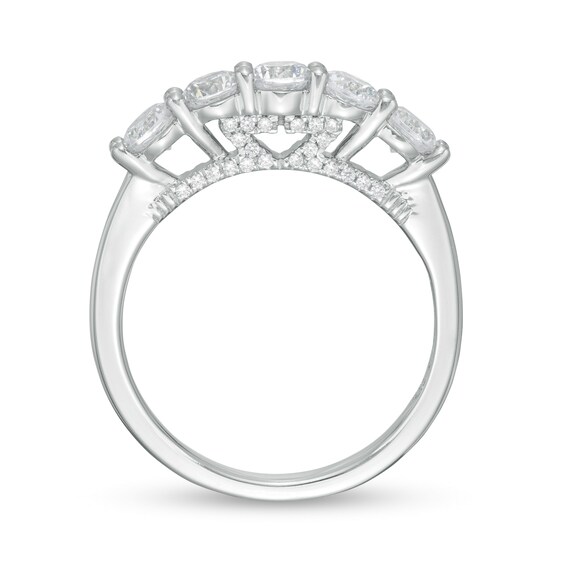 Zales Private Collection 1 CT. T.w. Certified Colorless Diamond Five Stone Wedding Band in 14K White Gold (F/I1)