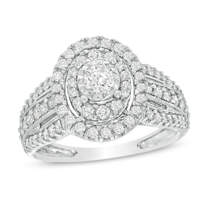 Main Image 1 of 1 CT. T.W. Diamond Double Oval Frame Vintage-Style Engagement Ring in 10K White Gold