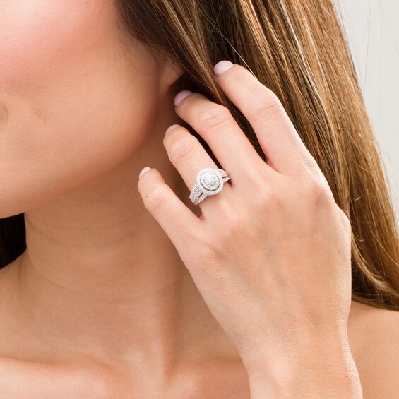 1 CT. T.w. Diamond Double Oval Frame Vintage-Style Engagement Ring in 10K White Gold
