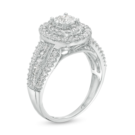 1 CT. T.w. Diamond Double Oval Frame Vintage-Style Engagement Ring in 10K White Gold