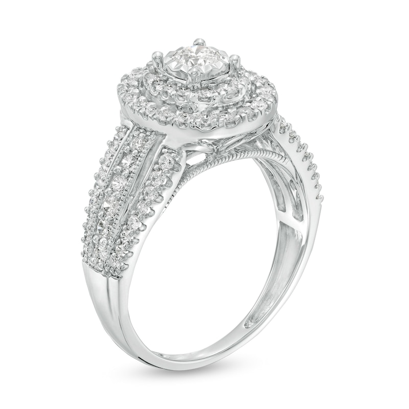 Main Image 3 of 1 CT. T.W. Diamond Double Oval Frame Vintage-Style Engagement Ring in 10K White Gold
