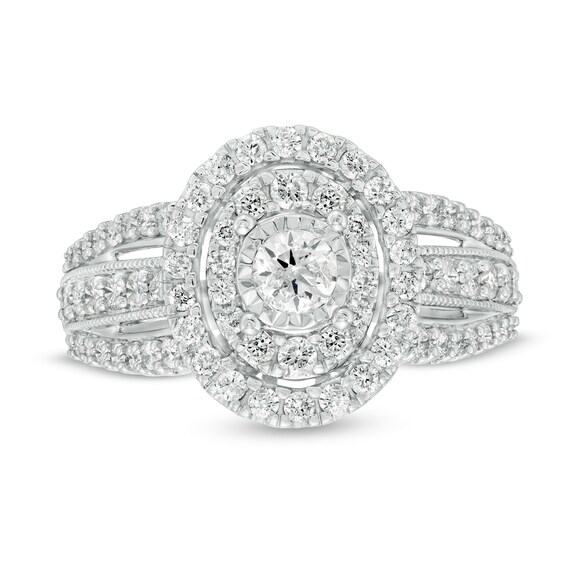 1 CT. T.w. Diamond Double Oval Frame Vintage-Style Engagement Ring in 10K White Gold