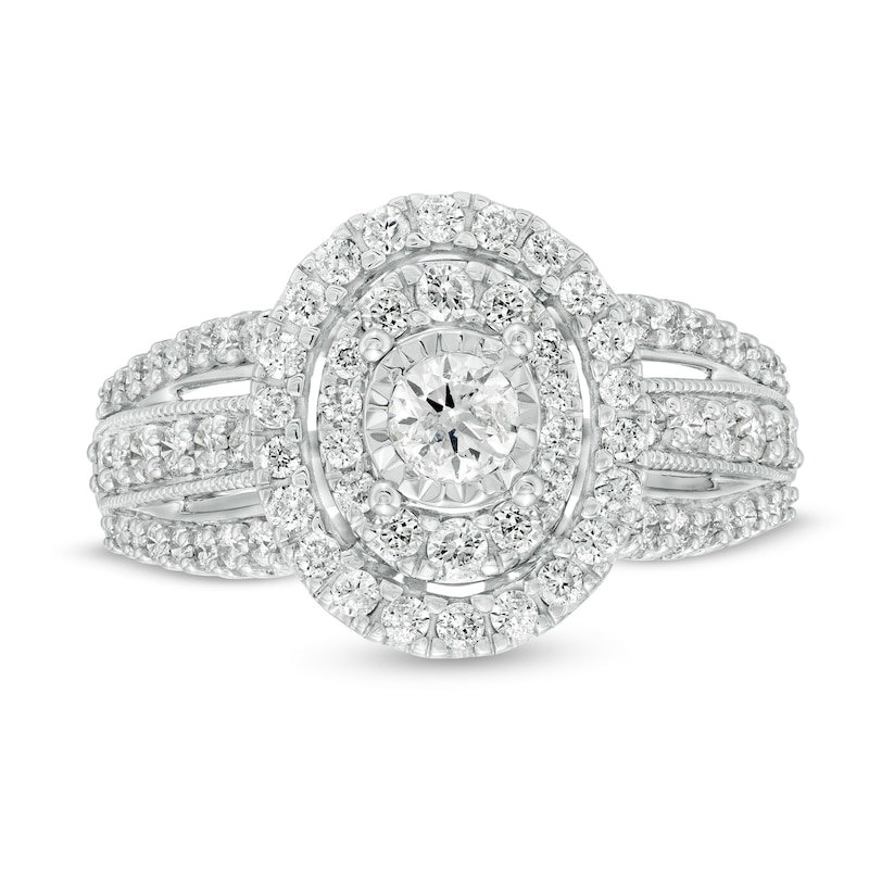 Main Image 4 of 1 CT. T.W. Diamond Double Oval Frame Vintage-Style Engagement Ring in 10K White Gold