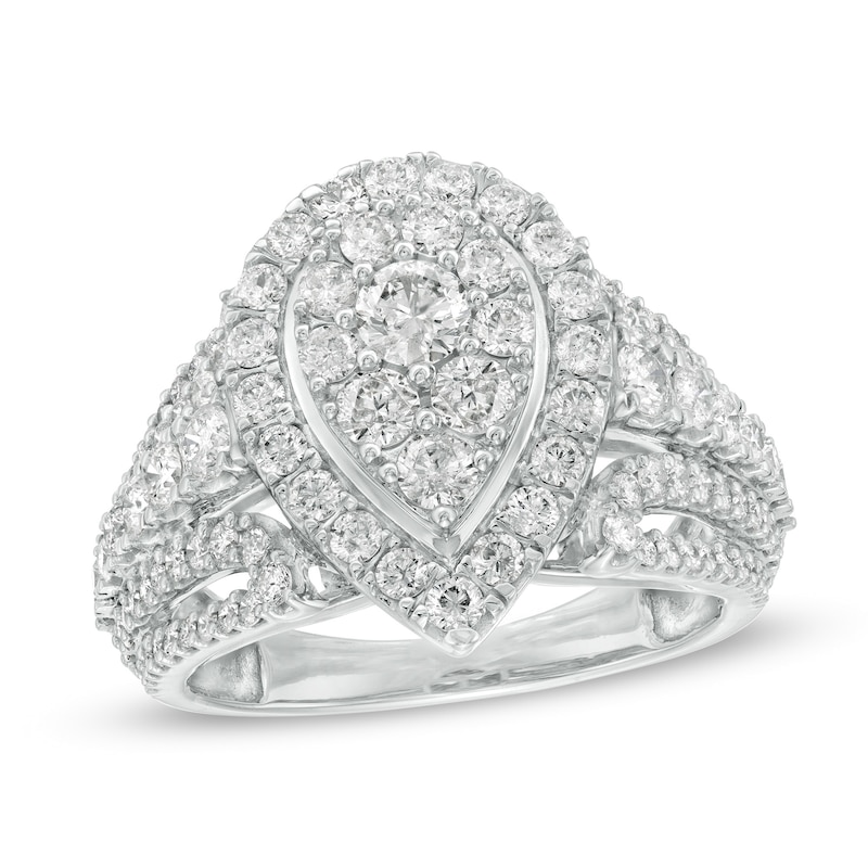 Main Image 1 of 2 CT. T.W. Composite Diamond Pear-Shaped Frame Engagement Ring in 10K White Gold
