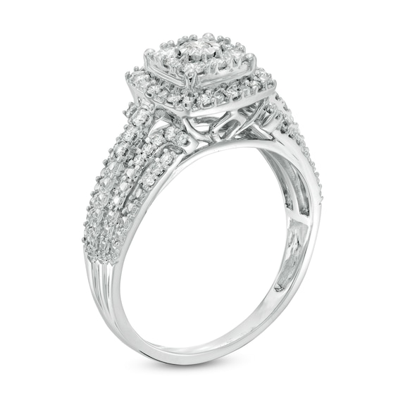 1/2 CT. T.w. Composite Diamond Double Cushion Frame Engagement Ring in 10K White Gold