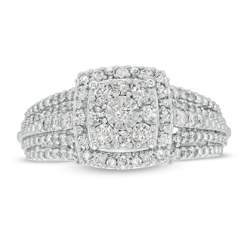Main Image 4 of 1/2 CT. T.W. Composite Diamond Double Cushion Frame Engagement Ring in 10K White Gold